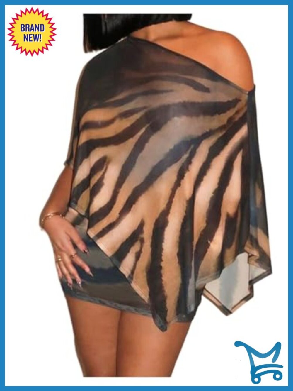 2 Piece Skirt Set Poncho Top Mini Skirt Animal Print Concert Outfit